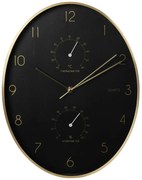 Nástenné hodiny s vlhkomerom a teplomerom Oval, čierna/zlatá