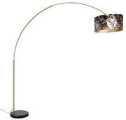 Oblúková lampa mosadz s čiernym tienidlom s kvetinovým vzorom 50 cm - XXL