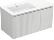 Mexen Rivel, kúpeľňová skrinka 90 cm s umývadlom Otis vľavo, 1S, 1D, drážkovaná, sivá matná/biela matná - 91A23-09047-3-BBFF62-W18L01