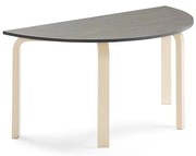 Stôl ELTON, polkruh, 1200x600x590 mm, linoleum - tmavošedá, breza
