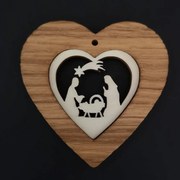 AMADEA Drevená ozdoba z masívu s vkladom - srdce s betlehemom 7 cm