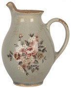 Šedý dekoračný keramický džbán s kvetmi Floria S - 16*12*18 cm