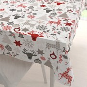 Biante Bavlnený obdĺžnikový obrus Sandra SA-541 Sivo-červené vianočné motívy na bielom 50x100 cm