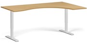 Ergonomický výškovo nastaviteľný stôl, 180x120 cm, 2 motory, L/P, biela podnož, buk