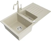 Mexen Matias, granitový drez 900x505x200 mm, 1,5-komorový a drezová batéria Carla, béžová, 6502-69-670700-69