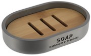 Miska na mydlo Loudis, sivá/s drevenými prvkami