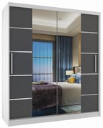 Šatníková skriňa 133 cm Belini biely mat / šedý mat s posunými dverami zrkadlom a zásuvkami  ME SZP6/1/W/SR/0/KLAL