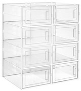 Box na topánky, sada 8ks, priehľadný, biela farba, 14x22x33,3cm