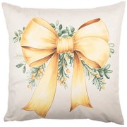 Béžová obliečka na vankúš so žltou mašľou - 45*45 cm