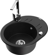 Mexen Kevin granitový jednokomorový drez s odkvapkávačom a kuchynskou batériou Rita, Čierna - 6517-77-670300-00