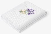 Goldea kuchynská vaflová utierka s výšivkou - levandule na bielom 50 x 70 cm