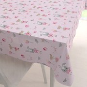 Biante Detský bavlnený obdĺžnikový obrus Sandra SA-466 Zajačikovia a líšky s balónikmi na ružovom 50x100 cm