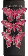 Set vianočných ozdôb Motýle, červená, 12x8x2cm, s klipom, SET 3 KS