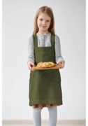 Detská tmavozelená ľanová zástera Linen Tales Pinafore, 60 x 34 cm