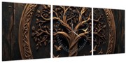 Obraz – Drevený strom života (s hodinami) (90x30 cm)