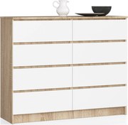 Komoda Kuba 120 cm 8 zásuviek dub sonoma/biela