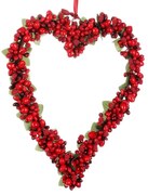 Závesná dekorácia Srdiečko z umelých bobúľ, červená, 17 x 2 x 20 cm