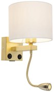 Zlatá nástenná lampa USB s bielym tienidlom - Brescia Combi