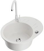 Mexen Kevin, drez granitový 586x458x190 mm, 1-komorový a biela matná batéria Telma, biela, 6517-20-670200-20