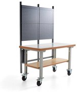 Mobilný dielenský stôl SOLID, s panelom na náradie a spodnou policou, 1500x800 mm, HPL
