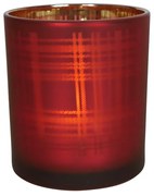 Červený sklenený kockovaný svietnik S - 7 * 7 * 8cm
