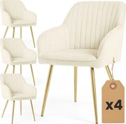 Sada štyroch jedálenských stoličiek FLORENCE zamatové, krémové / zlaté nohy (4 ks)