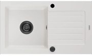 Mexen Pablo granitový jednokomorový drez s odkvapkávačom 752 x 436 mm, Biela, Sifón Čierna - 6510751010-20-B