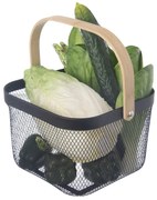 Orion Kovový košík s drevenou rukoväťou, štvorcový, čierny 27 x 25 x 17 cm