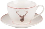Porcelánová šálka s tanierikom s jeleňom Cosy Lodge - 12*9*6 cm / 200 ml