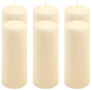 Sada stĺpových sviečok, 20 cm, Ø 7,5 cm, krémová, 6 ks