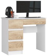 Písací stôl A-7 90 cm biely/dub sonoma ľavý