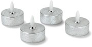 LED čajové sviečky z pravého vosku, 4 ks, strieborné