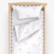 Goldea detské bavlnené obliečky do postieľky - ružové mašličky 100 x 135 a 40 x 60 cm