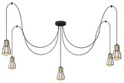 Luster na lanku TUBE 5xE27/15W/230V pavúk čierna/zlatá