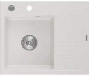 Mexen Ben, 1-komorový granitový drez 600x500x190 mm, ľavý+ chrómový sifón, biela, 6522605000-20