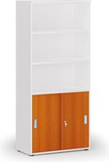 Kombinovaná kancelárska skriňa PRIMO WHITE, zasúvacie dvere na 2 poschodia, 800 x 420 x 1781 mm, biela/čerešňa