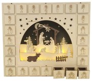 LED adventní kalendář betlém dřevěný 39 × 7 × 33,5 cm, na 2× AA