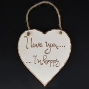 AMADEA Drevené srdce s rytým textom - I love you..I'm happy, masívne drevo, 16x15x1 cm