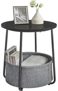 Malý okrúhly stolík, príručný stolík s látkovým košom, 45 x 50 cm (Ø x M), čierny