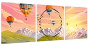 Obraz balónov nad krajinou (s hodinami) (90x30 cm)