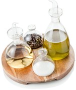 Set 4 fľaštičiek na korenie a stojanu z akáciového dreva Brandani Verre