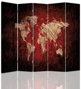 Gario Paraván Rustikálna mapa sveta v červenej farbe Rozmery: 180 x 170 cm, Prevedenie: Klasický paraván