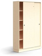 Skriňa s posuvnými dverami QBUS, 4 police, so soklom, s madlom, 2020x1200x400 mm, breza