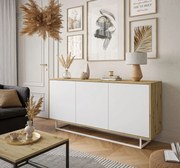 KOMODA ALWIN BIELA DUB ARTISAN BEZUCHYTKOVÁ + BIELY PODSTAVEC 153 cm