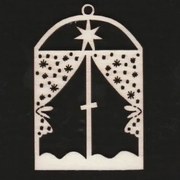 AMADEA Drevená ozdoba okienko so záclonou 6 cm