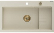 Mexen Omar, 1-komorový granitový drez 800x480x210 mm, béžový, zlatý sifón, 6520801005-69-G