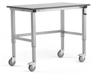 Manuálne nastaviteľný dielenský stôl MOTION s kolieskami, 1200x600 mm