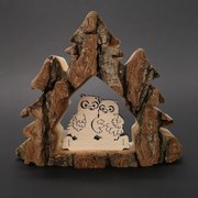 AMADEA Drevená dekorácia stromy s kôrou a sovami, masívne drevo, 10x13x3 cm