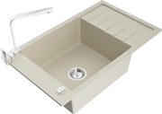 Mexen Elias granitový jednokomorový drez s odkvapkávačom a kuchynskou batériou Rita, Béžová - 6511-69-670300-00