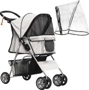 PawHut Dog Buggy, vozík pre psov s dažďovou clonou, skladací psí vozík do 10 kg, kočík pre mačky s držiakom na pohár, sieťovým oknom, šedá, 75 x 45 x